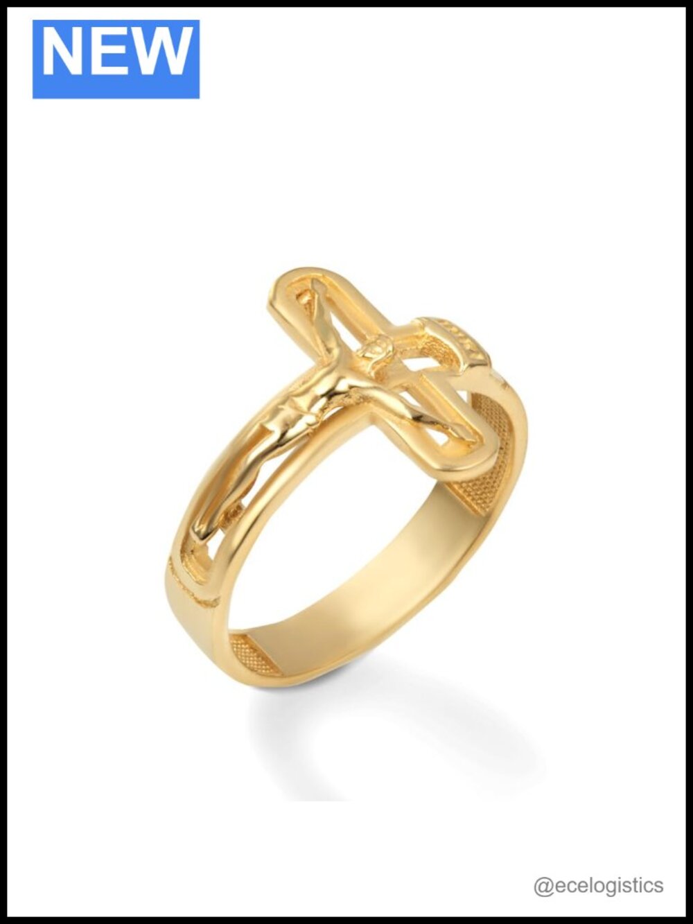 14K Solid Gold Sideways Jesus Crucifix Cross Ring Size 9